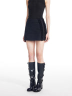 THELIGHT OFFICIAL Black Lace Trim Mid Waist Bodycon Women's Combed Cotton Mini Skirts