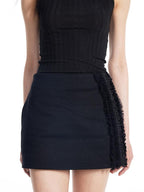 THELIGHT OFFICIAL Black Lace Trim Mid Waist Bodycon Women's Combed Cotton Mini Skirts