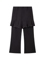 THELIGHT OFFICIAL Black Mock Layered Beaded Pleat Metal Trim Women's Cotton Linen Flare Pants