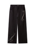 THELIGHT OFFICIAL Black Musical Note Print Relaxed Women's Cotton Wide-leg Jeans 985404146809
