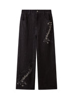THELIGHT OFFICIAL Black Musical Note Print Relaxed Women's Cotton Wide-leg Jeans 985404146809