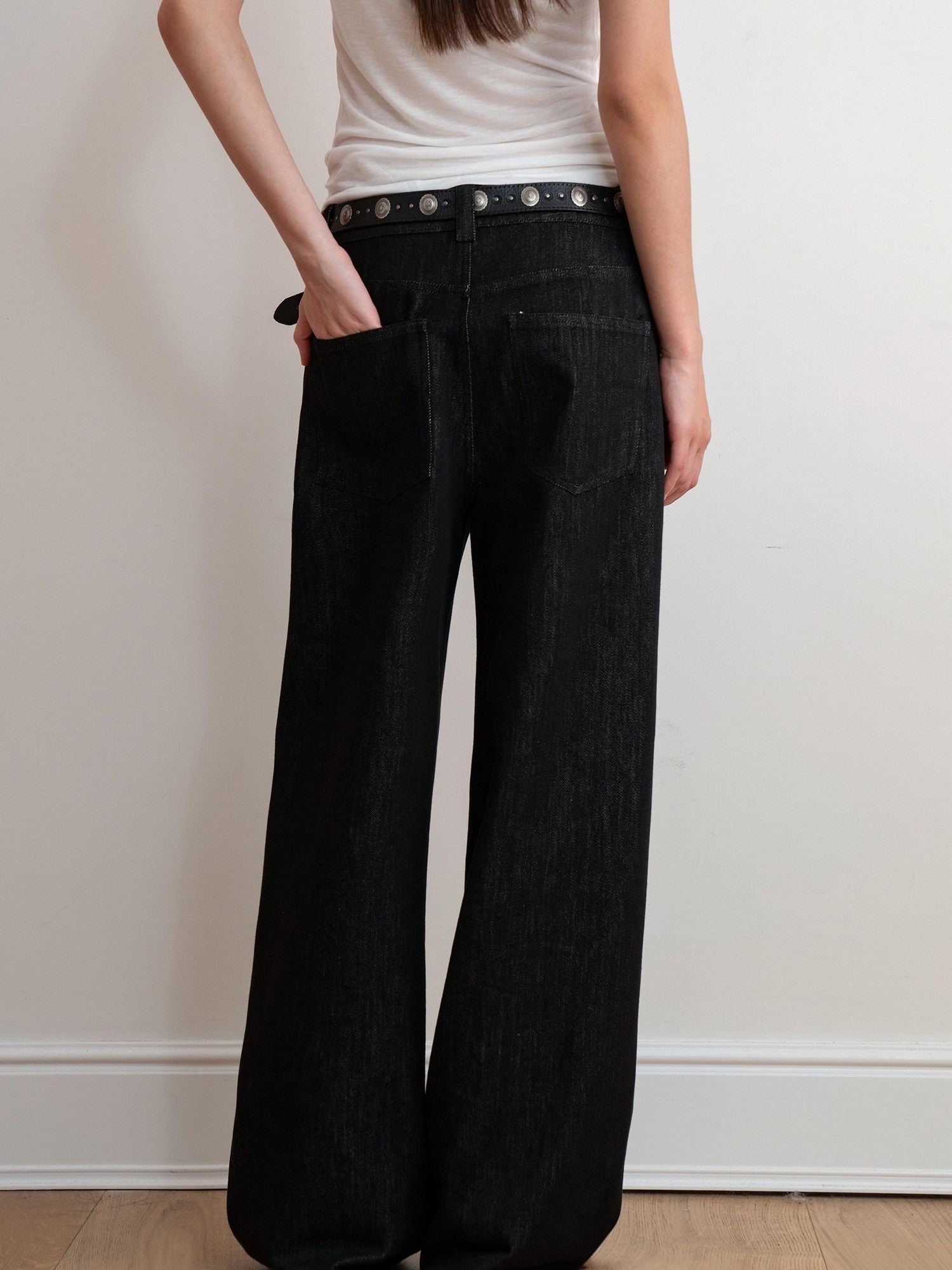 THELIGHT OFFICIAL Black Musical Note Print Relaxed Women's Cotton Wide-leg Jeans