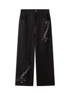 THELIGHT OFFICIAL Black Musical Note Print Relaxed Women's Cotton Wide-leg Jeans