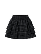THELIGHT OFFICIAL Black Plaid Tiered Women's Polyester Cotton Spandex Blend Mini Skirts 899549226423