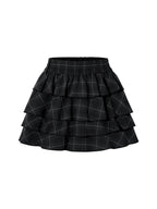 THELIGHT OFFICIAL Black Plaid Tiered Women's Polyester Cotton Spandex Blend Mini Skirts