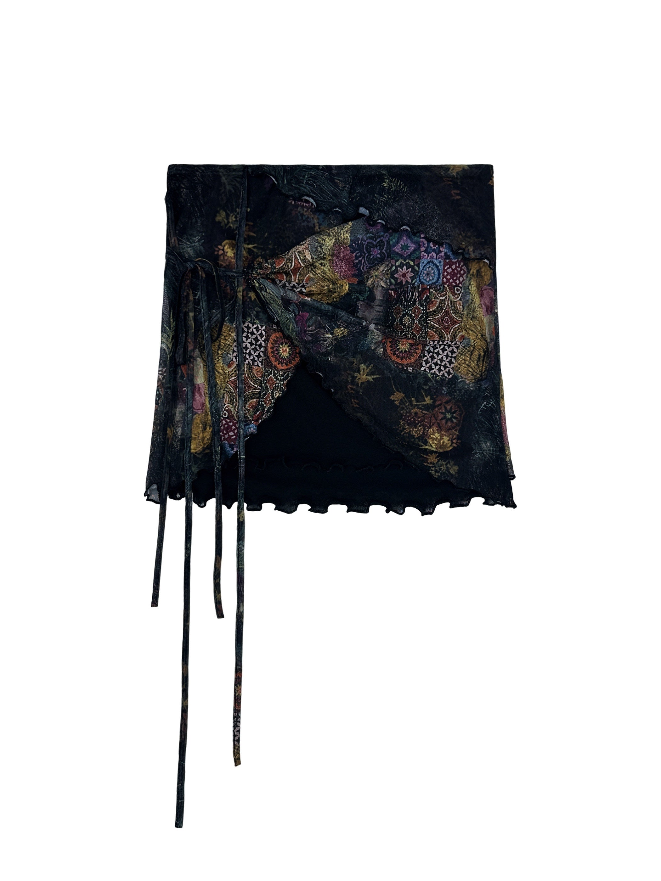 THELIGHT OFFICIAL Black Printed Ruffle Convertible Women's Polyester Camisoles 1048488718164