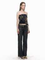 THELIGHT OFFICIAL Black Printed Ruffle Convertible Women's Polyester Camisoles