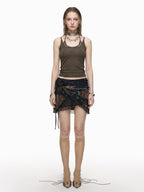 THELIGHT OFFICIAL Black Printed Ruffle Convertible Women's Polyester Camisoles
