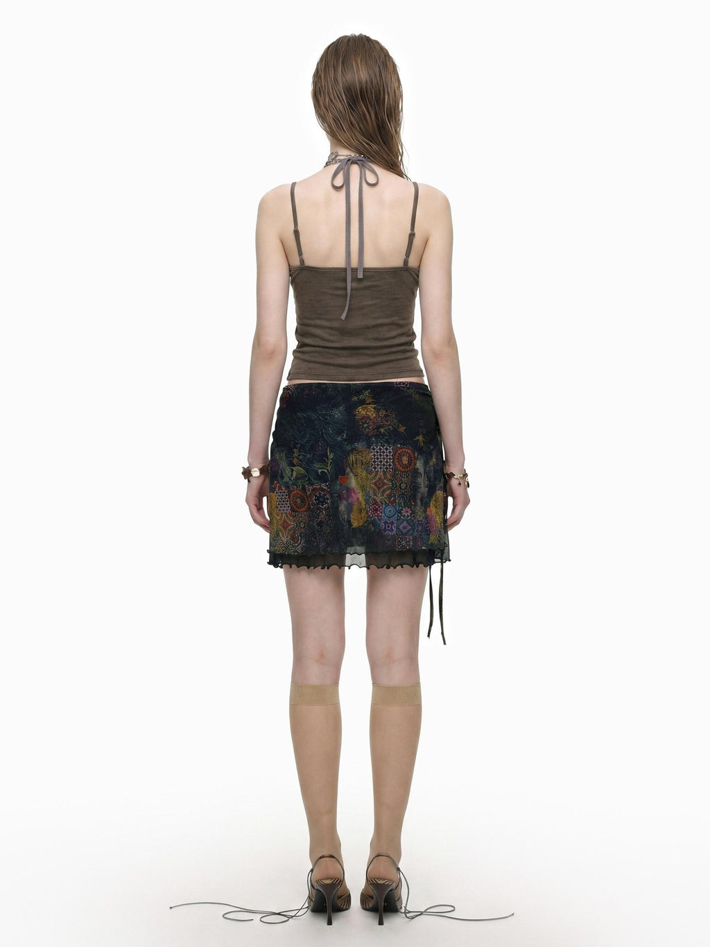 THELIGHT OFFICIAL Black Printed Ruffle Convertible Women's Polyester Camisoles