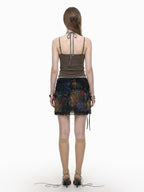 THELIGHT OFFICIAL Black Printed Ruffle Convertible Women's Polyester Camisoles