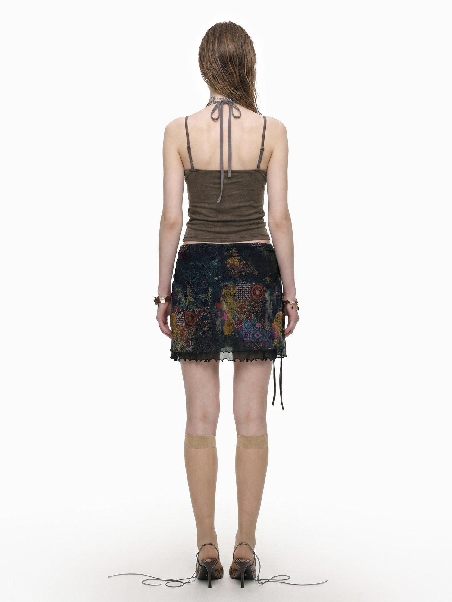 THELIGHT OFFICIAL Black Printed Ruffle Convertible Women's Polyester Camisoles