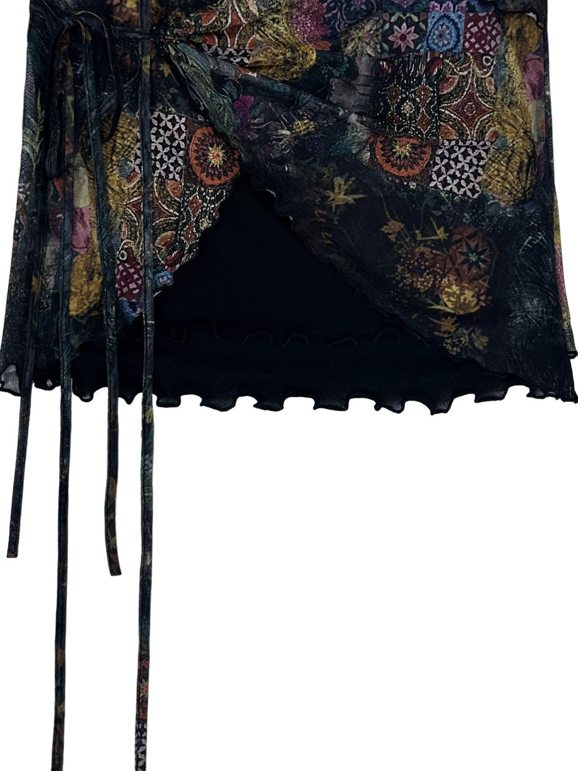THELIGHT OFFICIAL Black Printed Ruffle Convertible Women's Polyester Camisoles