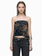 THELIGHT OFFICIAL Black Printed Ruffle Convertible Women's Polyester Camisoles