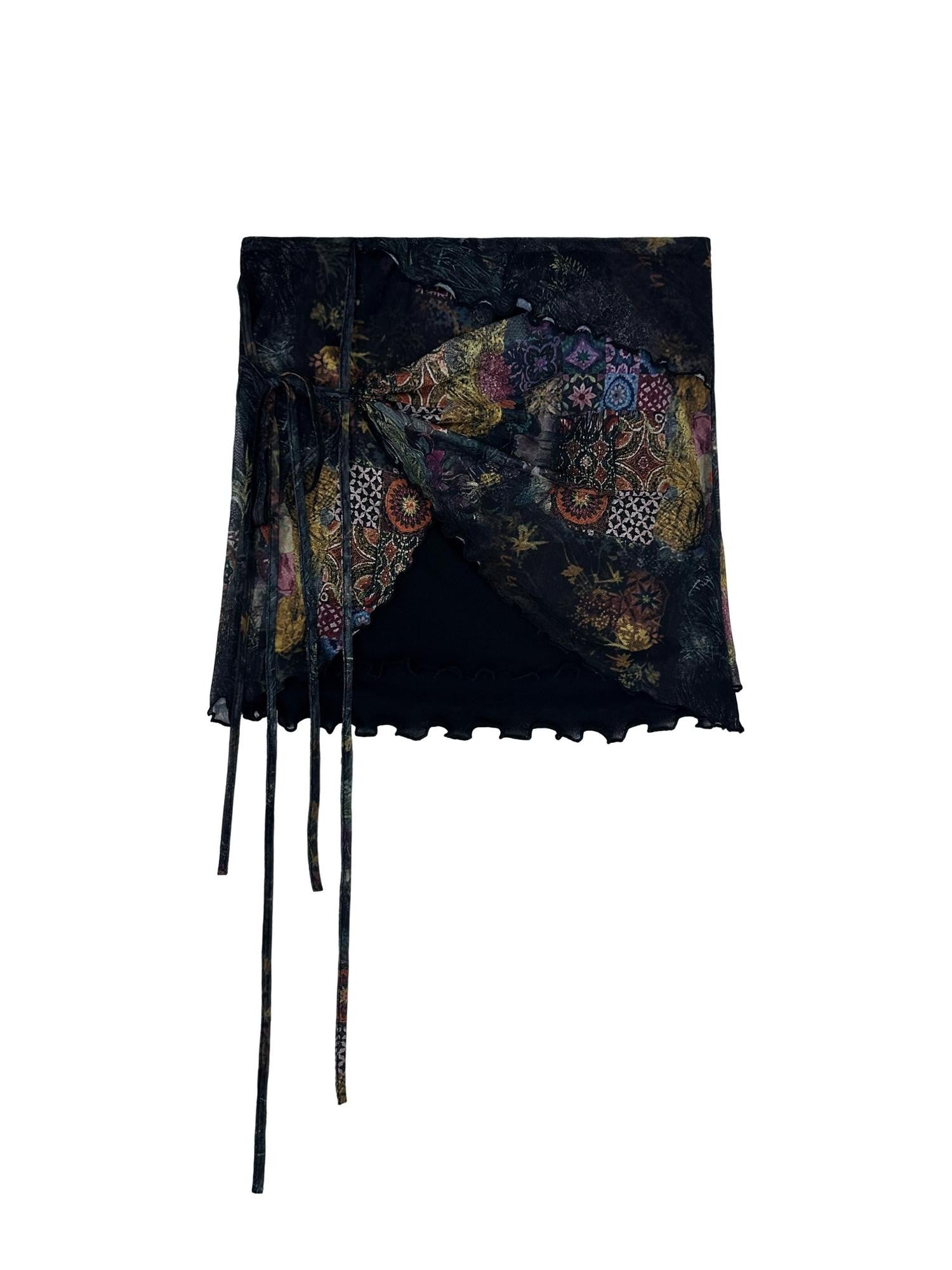 THELIGHT OFFICIAL Black Printed Ruffle Convertible Women's Polyester Camisoles