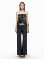 THELIGHT OFFICIAL Black Printed Ruffle Convertible Women's Polyester Camisoles
