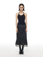 THELIGHT OFFICIAL Black Shimmer Sequin Lace A Line Women's Polyester Maxi Skirts