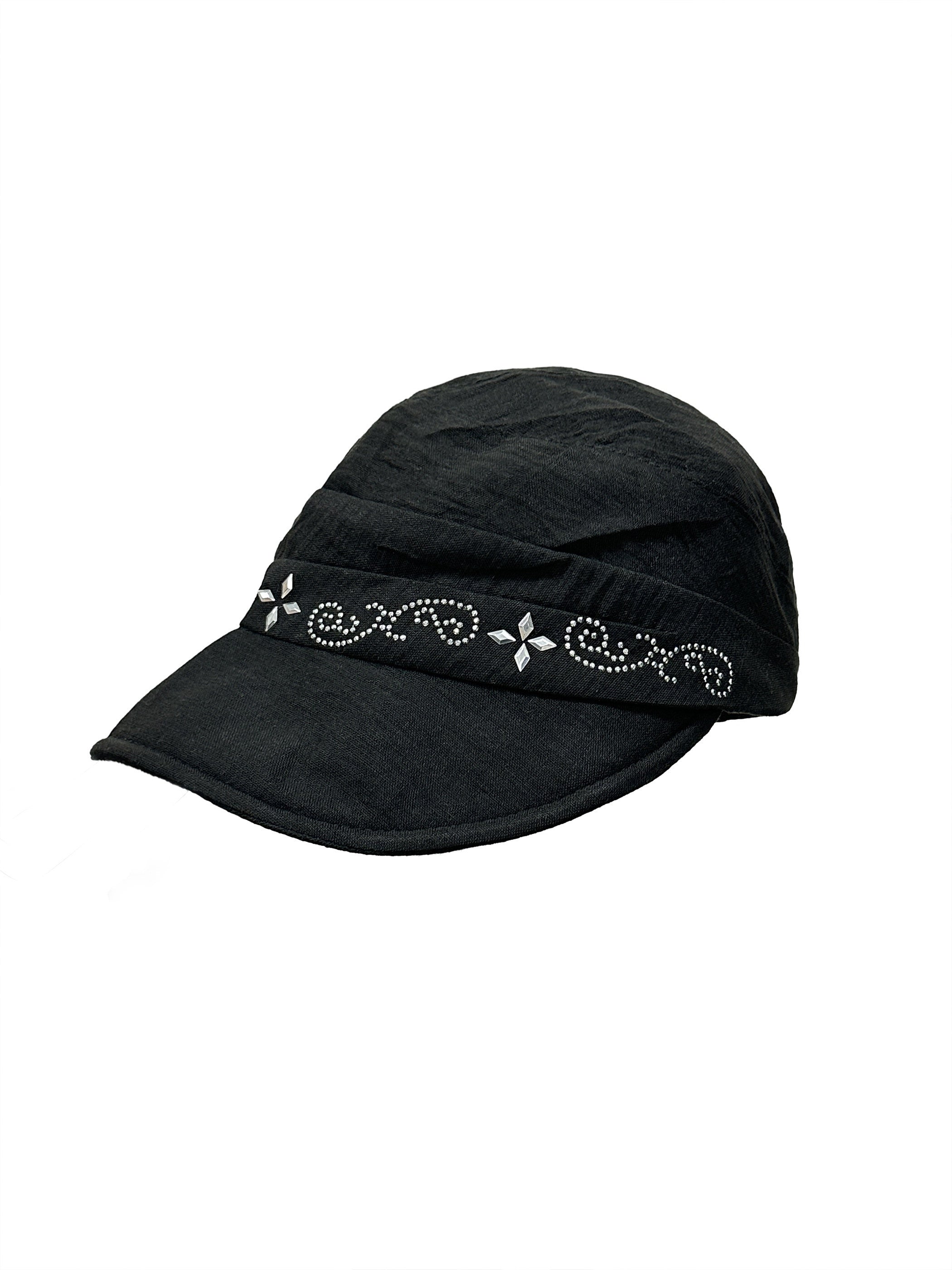 THELIGHT OFFICIAL Black Soft Top Adjustable Brim Rhinestone Starburst Vine Women's Cotton Sun Hats 1064757482133