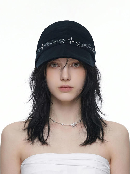 THELIGHT OFFICIAL Black Soft Top Adjustable Brim Rhinestone Starburst Vine Women's Cotton Sun Hats