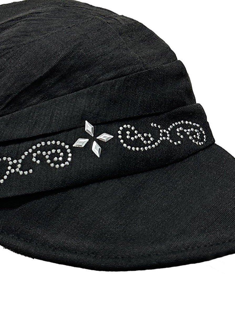 THELIGHT OFFICIAL Black Soft Top Adjustable Brim Rhinestone Starburst Vine Women's Cotton Sun Hats