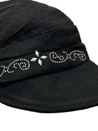 THELIGHT OFFICIAL Black Soft Top Adjustable Brim Rhinestone Starburst Vine Women's Cotton Sun Hats