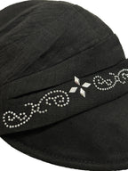 THELIGHT OFFICIAL Black Soft Top Adjustable Brim Rhinestone Starburst Vine Women's Cotton Sun Hats