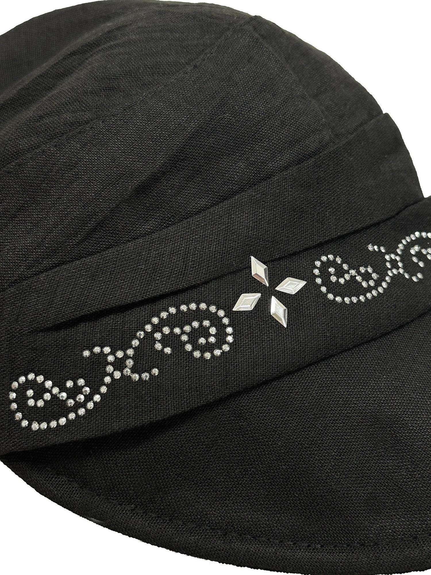 THELIGHT OFFICIAL Black Soft Top Adjustable Brim Rhinestone Starburst Vine Women's Cotton Sun Hats