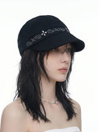 THELIGHT OFFICIAL Black Soft Top Adjustable Brim Rhinestone Starburst Vine Women's Cotton Sun Hats