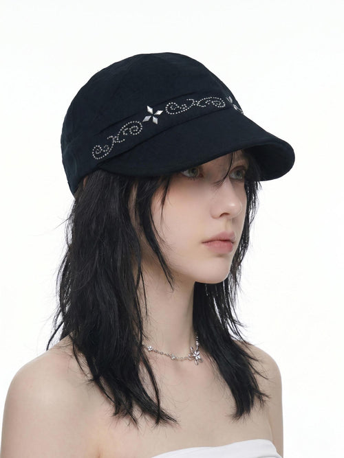 THELIGHT OFFICIAL Black Soft Top Adjustable Brim Rhinestone Starburst Vine Women's Cotton Sun Hats