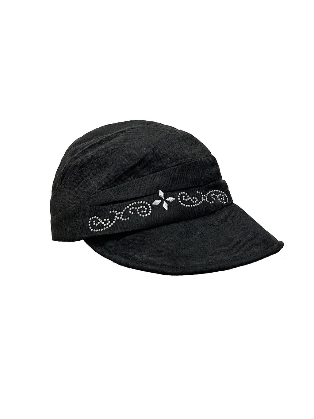 THELIGHT OFFICIAL Black Soft Top Adjustable Brim Rhinestone Starburst Vine Women's Cotton Sun Hats