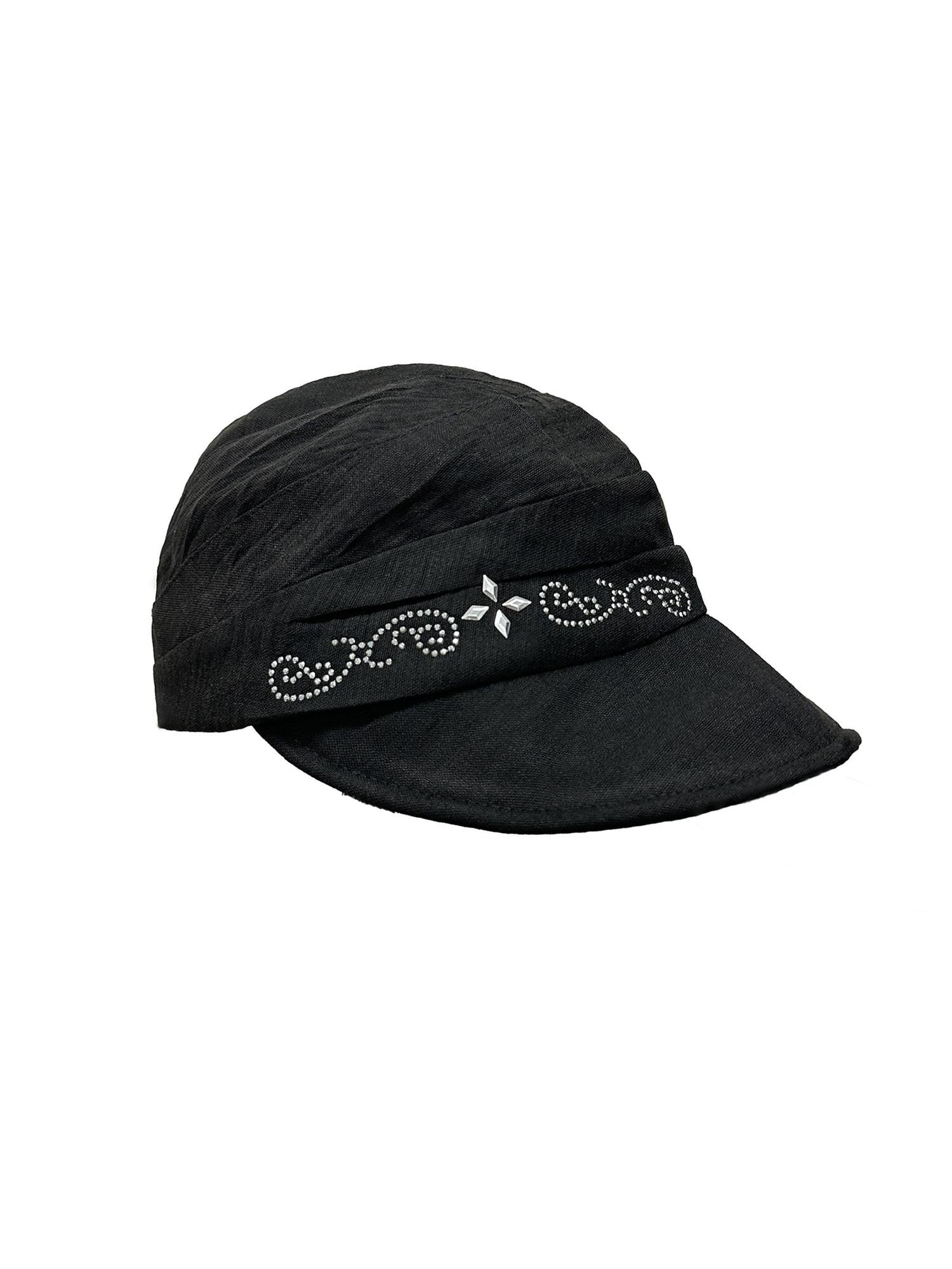 THELIGHT OFFICIAL Black Soft Top Adjustable Brim Rhinestone Starburst Vine Women's Cotton Sun Hats