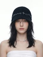 THELIGHT OFFICIAL Black Soft Top Adjustable Brim Rhinestone Starburst Vine Women's Cotton Sun Hats