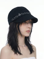THELIGHT OFFICIAL Black Soft Top Adjustable Brim Rhinestone Starburst Vine Women's Cotton Sun Hats