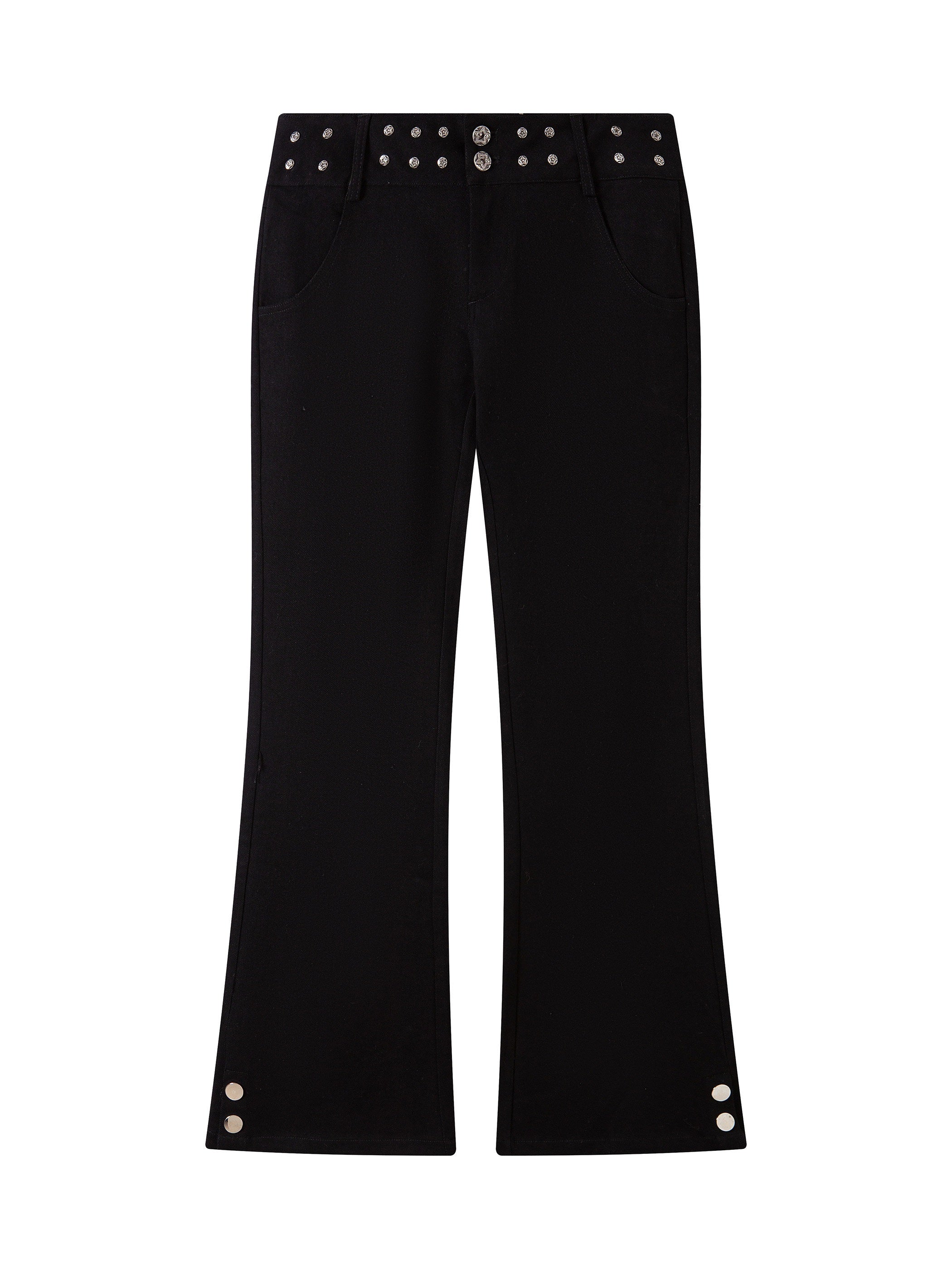 THELIGHT OFFICIAL Black Studded Low Waist Micro Flare Women's Cotton Flare Pants 999173746237