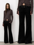 THELIGHT OFFICIAL Black Studded Low Waist Micro Flare Women's Cotton Flare Pants