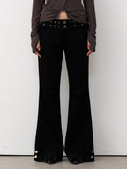 THELIGHT OFFICIAL Black Studded Low Waist Micro Flare Women's Cotton Flare Pants