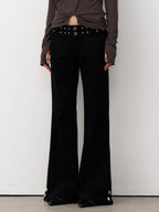 THELIGHT OFFICIAL Black Studded Low Waist Micro Flare Women's Cotton Flare Pants