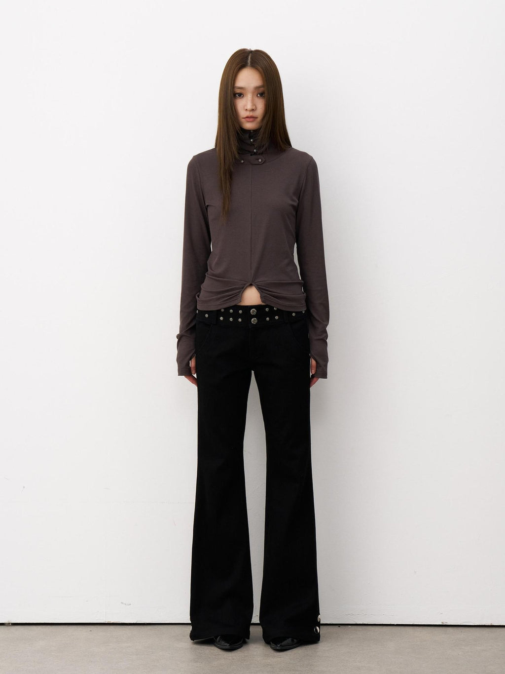 THELIGHT OFFICIAL Black Studded Low Waist Micro Flare Women's Cotton Flare Pants