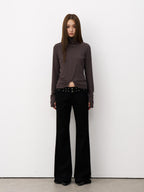 THELIGHT OFFICIAL Black Studded Low Waist Micro Flare Women's Cotton Flare Pants