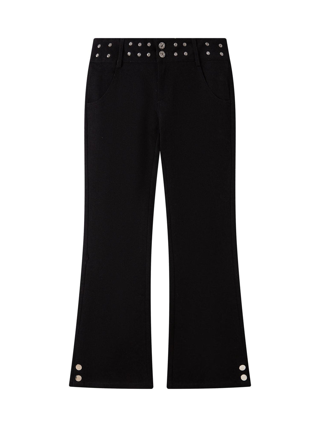 THELIGHT OFFICIAL Black Studded Low Waist Micro Flare Women's Cotton Flare Pants