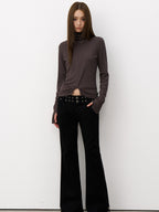 THELIGHT OFFICIAL Black Studded Low Waist Micro Flare Women's Cotton Flare Pants