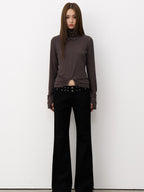 THELIGHT OFFICIAL Black Studded Low Waist Micro Flare Women's Cotton Flare Pants