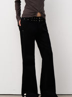 THELIGHT OFFICIAL Black Studded Low Waist Micro Flare Women's Cotton Flare Pants