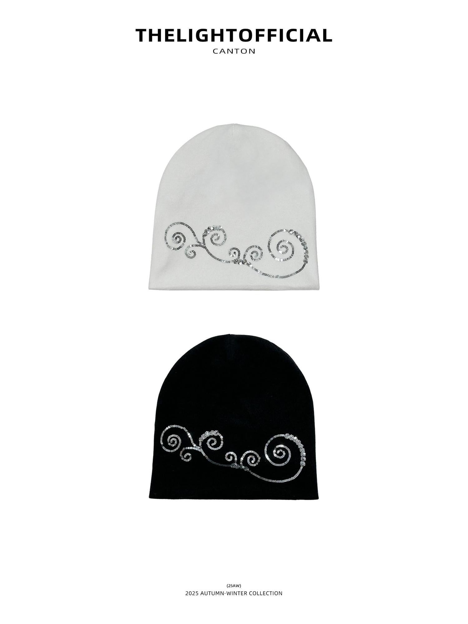 THELIGHT OFFICIAL Black Totem Swirl Sequin Chunky Knitted Stacked Women's Knit Hats