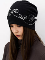 THELIGHT OFFICIAL Black Totem Swirl Sequin Chunky Knitted Stacked Women's Knit Hats