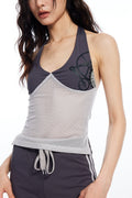 THELIGHT OFFICIAL Contrast Colorblock Mesh Patchwork Halterneck Women's Mesh Tank Tops 789653886930