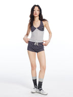 THELIGHT OFFICIAL Contrast Colorblock Mesh Patchwork Halterneck Women's Mesh Tank Tops