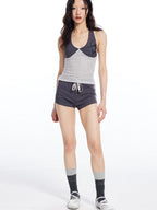 THELIGHT OFFICIAL Contrast Colorblock Mesh Patchwork Halterneck Women's Mesh Tank Tops