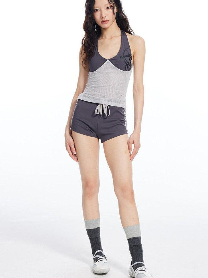THELIGHT OFFICIAL Contrast Colorblock Mesh Patchwork Halterneck Women's Mesh Tank Tops
