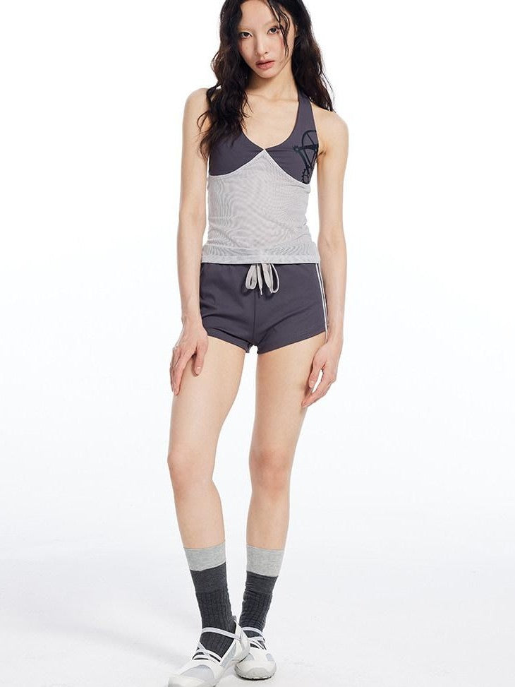 THELIGHT OFFICIAL Contrast Colorblock Mesh Patchwork Halterneck Women's Mesh Tank Tops