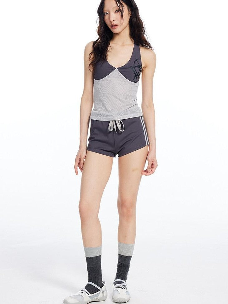 THELIGHT OFFICIAL Contrast Colorblock Mesh Patchwork Halterneck Women's Mesh Tank Tops